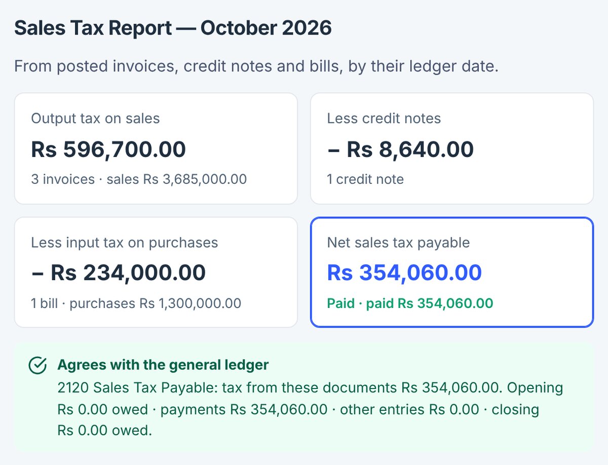 Sales Tax Report in Accounting & Finance — real screen from the app