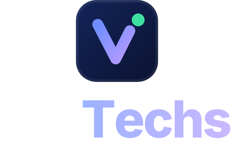 VixTechs logo, stacked, for dark backgrounds