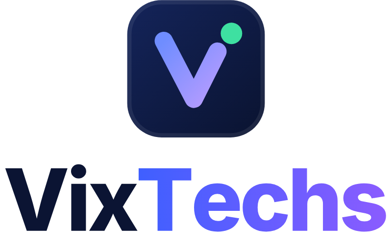 VixTechs logo, stacked, for light backgrounds
